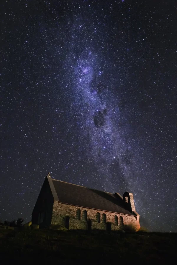 The Church of the Good Shepherd with the Milky Way rising behind it in Tekapo