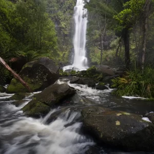 Erskine Falls waterfall with water flowing over rocks below